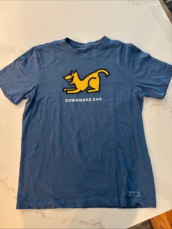 Life Is Good Tops - Life Is Good Gray Blue Crusher Tee with dog logo